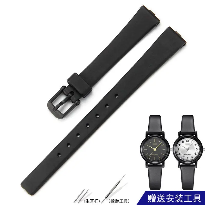 Correa de reloj para Casio, LQ-139, reloj redondo pequeño, esfera pequeña, reloj negro, correa de reloj de goma de resina de 12mm para mujer