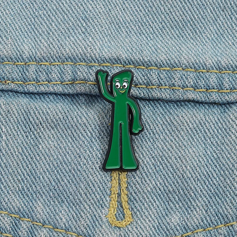 1Pcs Cute Green Clay Man Metal Brooch Cute Anime enamel lapel Backpack Clothing Pin funny Jewelry Accessories Friends kids Gift