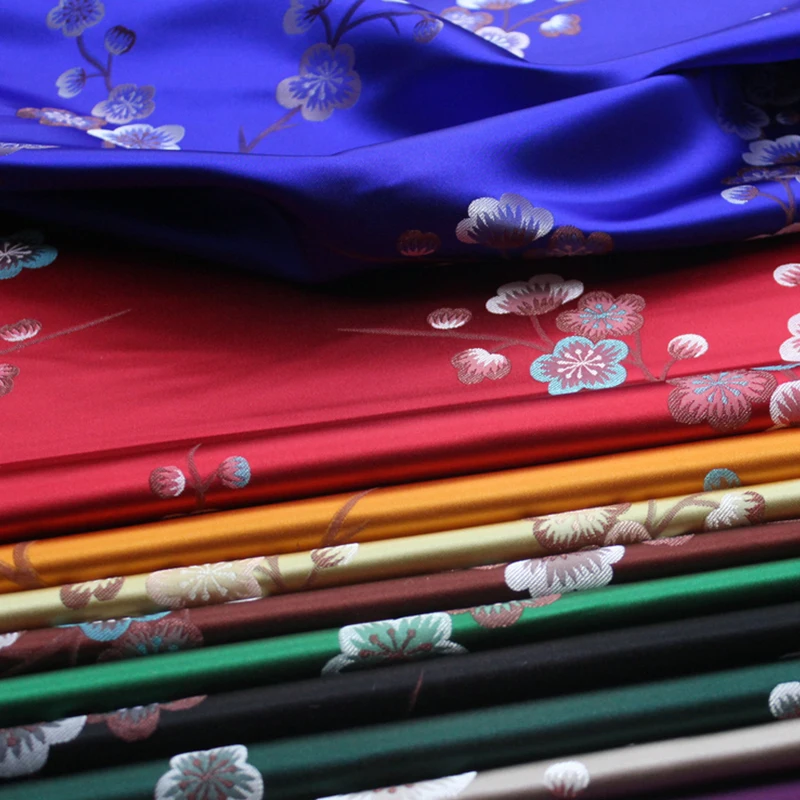 Plum Blossom Embroidered Fabric Imitate Silk Brocade Fabric Damask Jacquard Cloth for DIY Cheongsam Mongolian Robe Sew 50x75cm