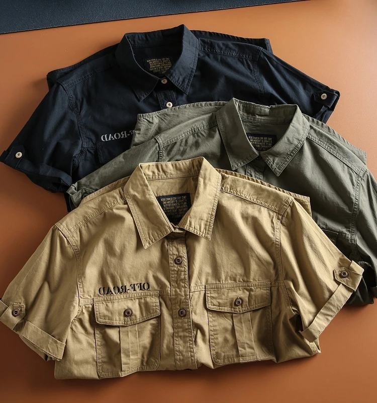 

Summer Men's Loose Casual Work irt Retro Japanese Sle ort Sve Multi ket Trendy Outerwear Youth ular Pure Color