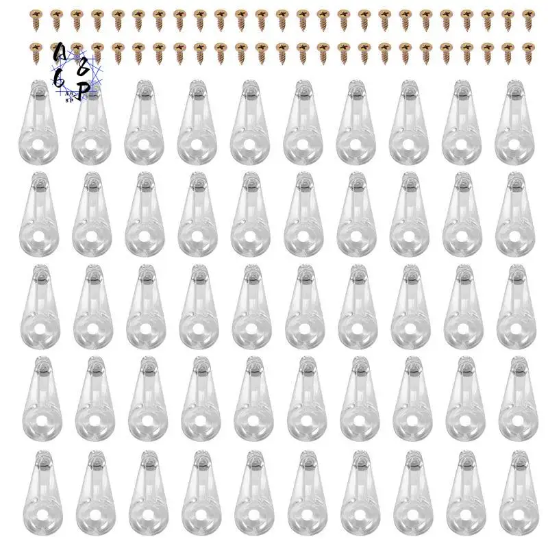 A68P-50 Pairs Glass Retainer Clips Kit Cabinet Glass Clips 4Mm Plastic Doors Clips With Screws For Fixing Glass Cabinet Doors