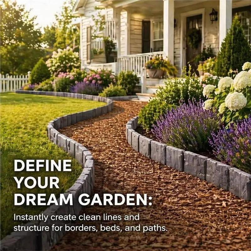SEWS-20Pcs Imitation Stone Garden Fence Plastic Retaining Edging Border Grey Cobbled Effect Landscape Decor
