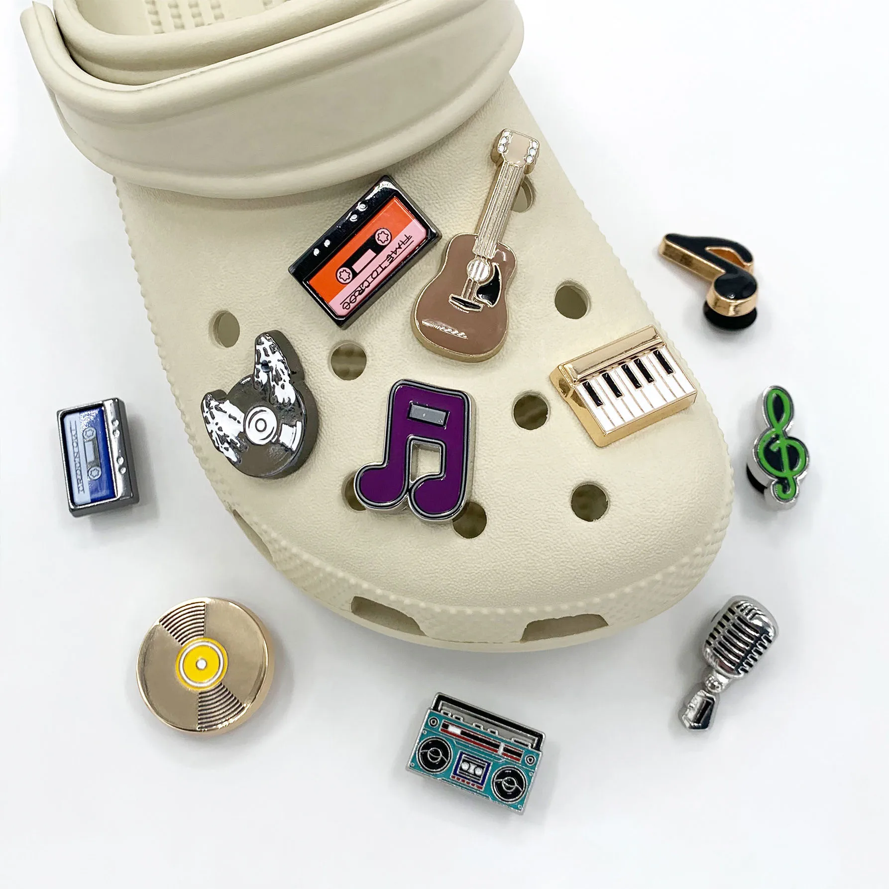 3D Musical Instrument Set Shoe Charms Accessories Piano Violin DIY Clogs Slide Sandals Garden Shoe Decoration Buckles Pins Gifts - view 3
