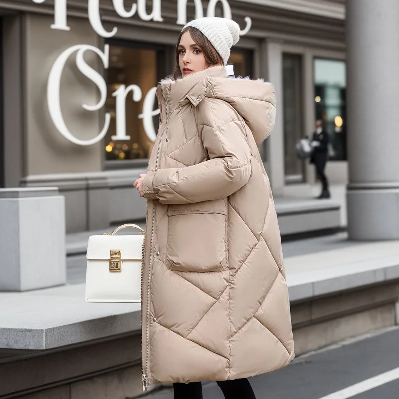 Cappotto invernale da donna donna colore puro Casual con cappuccio lungo parka donna tasca grande giacca lunga sopra il ginocchio per giacca da donna