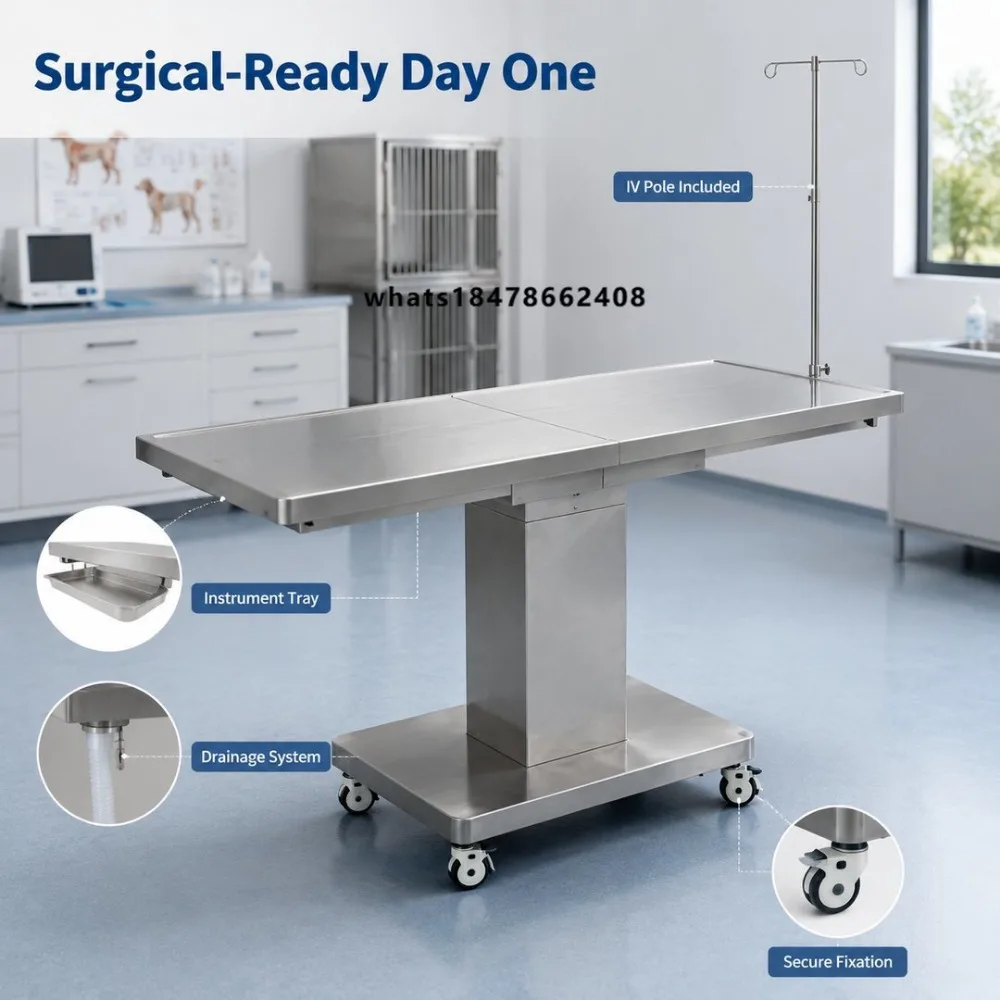 Hydraulic adjustable veterinary operating table, stainless steel animal operating table, suitable for clinics and hospitals