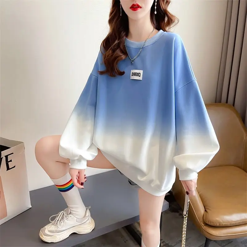 Spring Autumn New Gradual Color Loose Fashion Hoodies Sweatshirts Long Sleeve O-neck Casual Pullovers Korean Y2K Women Clothing