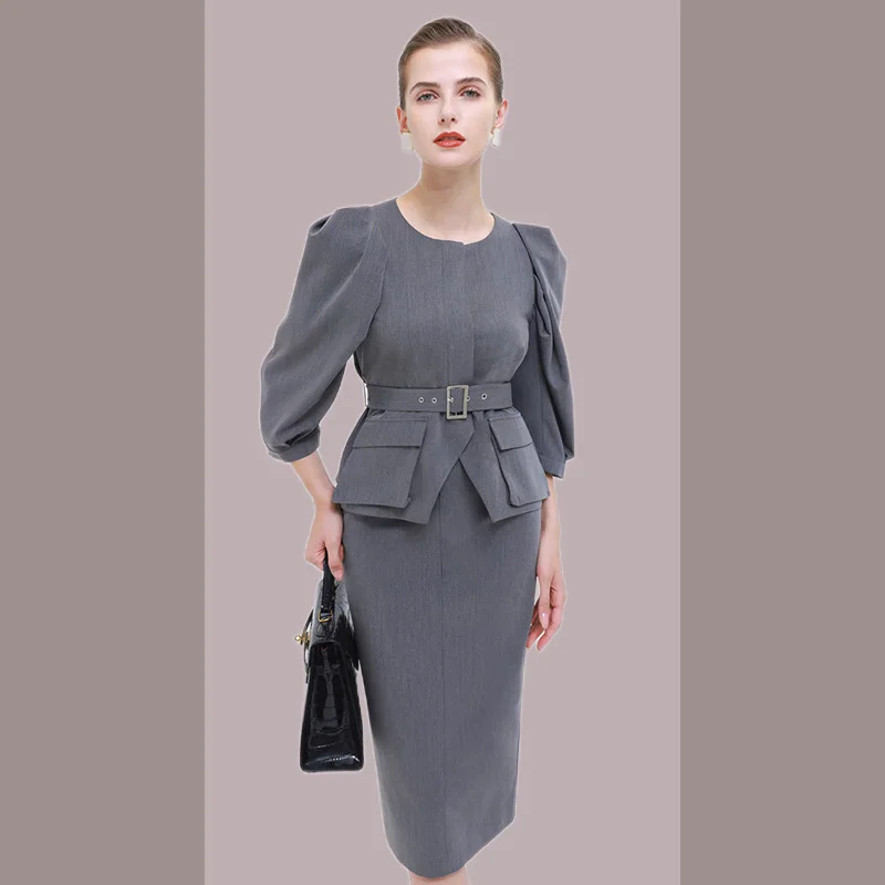 Round necked three-dimensional bubble sleeves, high-end workwear, formal women's suit