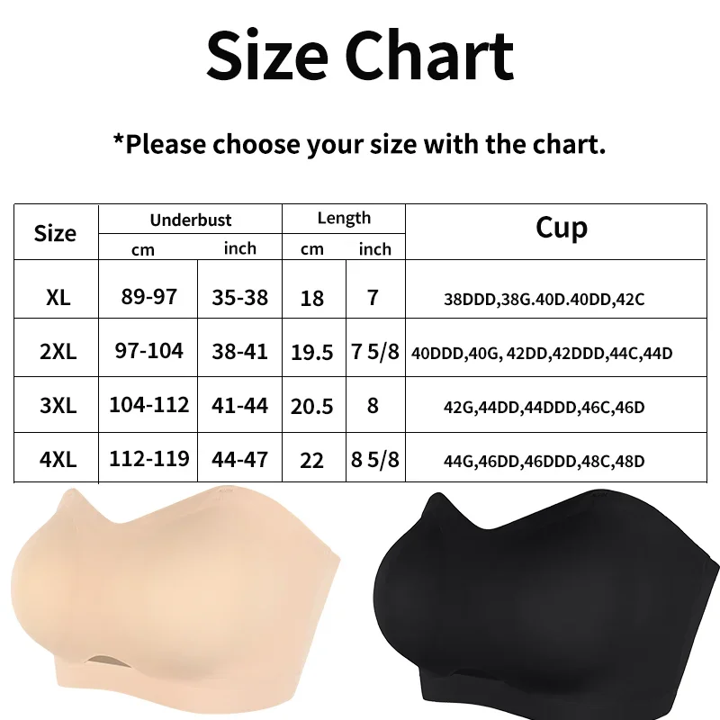 2024 New Plus Size Bra Women Sexy Underwear Wire Free Push Up Bras Anti-slip Soft Top Removable Strap&Cup Seamless Lingerie