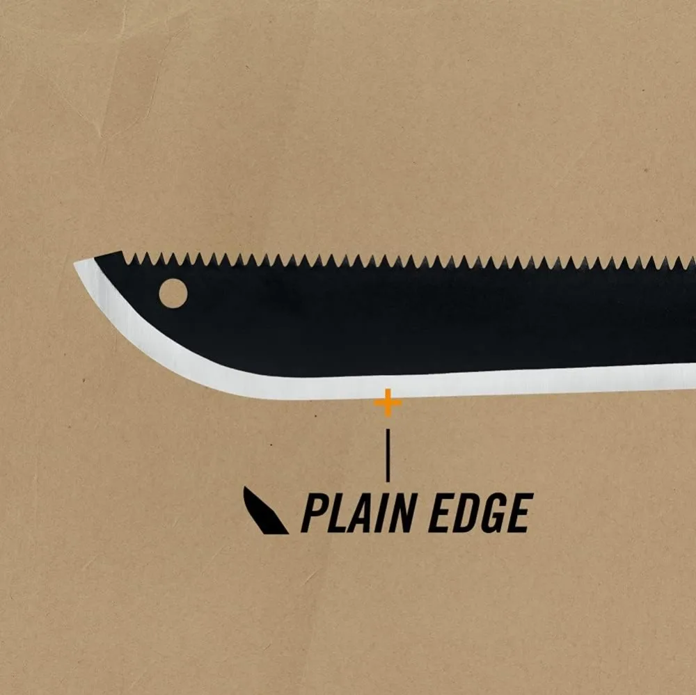 25" Machete with Plain Edge and Saw Blade, Gator Grip Handle, Sheath for Gardening, Survival, Hunting, Camping