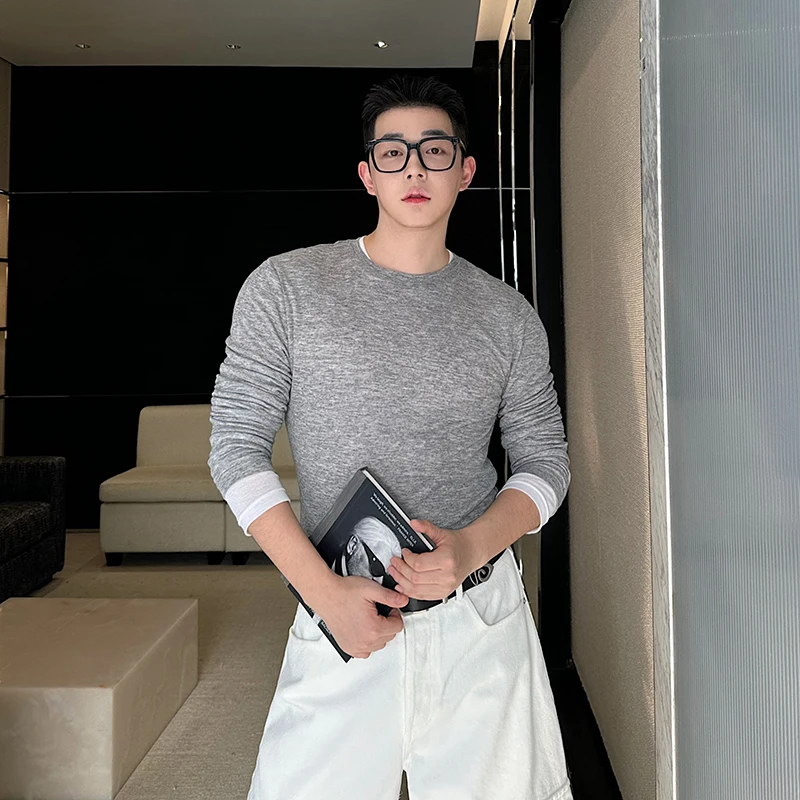 

Casual Loose Fit Knitted Pure Cotton Base Layer irt T-irt Youth Faion Color Blo Design Inner Wear ort Sve Top