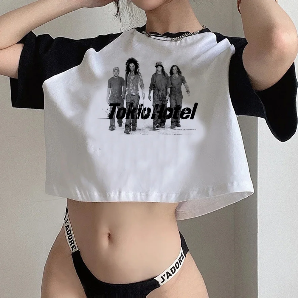 Tokio Hotel streetwear  hippie  gothic  crop top Woman fairy grunge  Kawaii 2000s cyber y2k tee  clothing