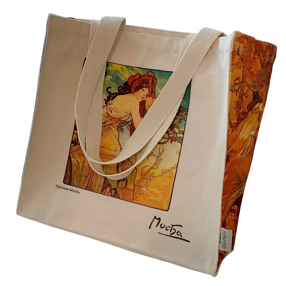 Canvas Tote Bag Aesthetic Vintage, Oil Painting Graphic Trendy School Tote Bags with Zipper Interior Pockets Shoulder Tote Bags