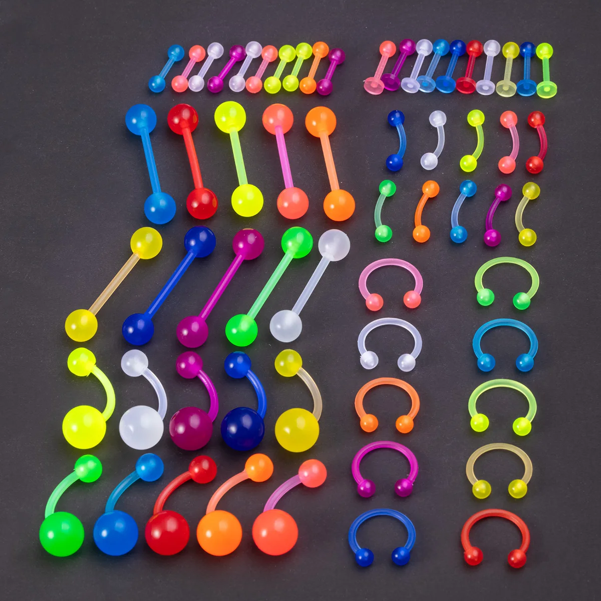 60pcs glow-in-the-dark Body Piercing Kit Navel Eyebrows Lip Tongue Nose Piercing Ring Barbell Body Jewelry for Women Men