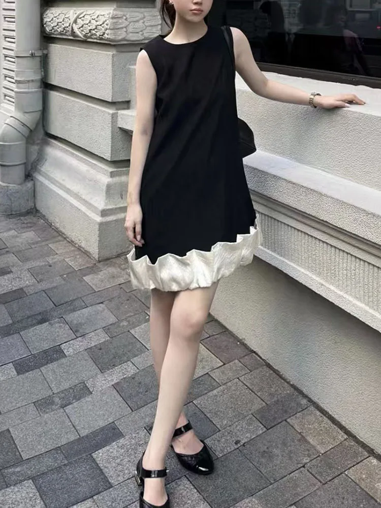 

Fashionable and versatile round-neck sleeveless dress, color-blocking and slimming A-line dress, vest dress 2025 new style