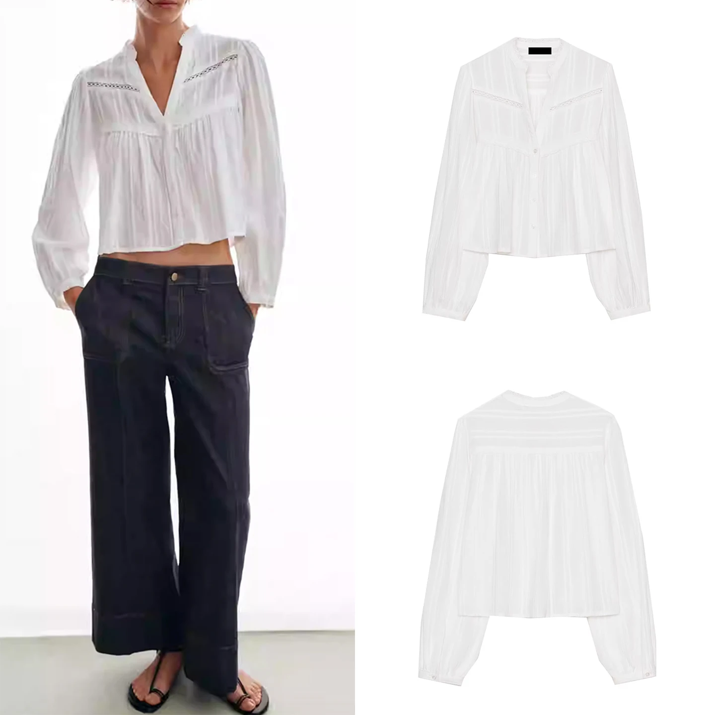 

Faionable ort Sve Women's irt Floral Trim Spring 2026 New Arrival Chic Daily Wear Z Brand Other Sle Long S...