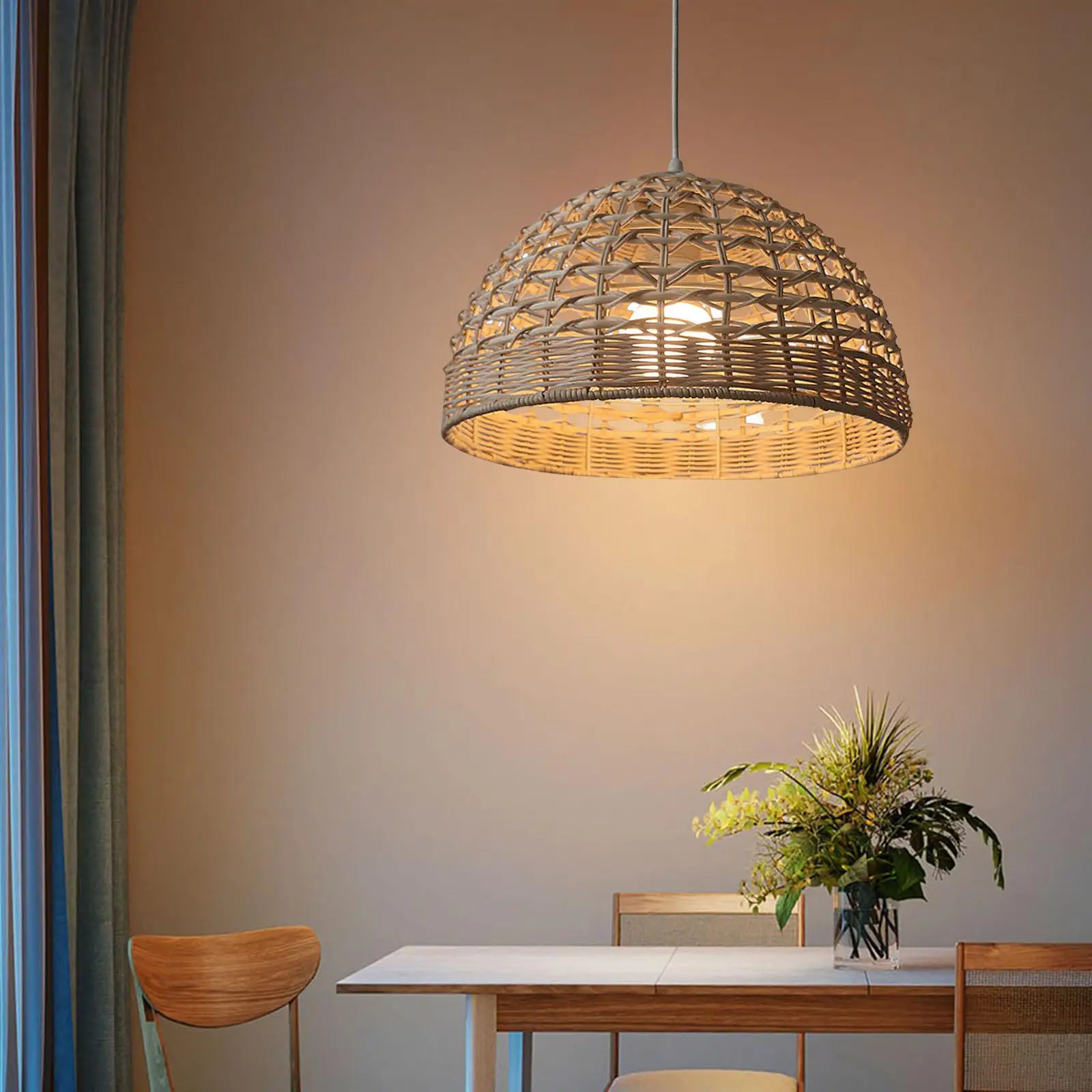 Rattan Lampshade Wicker Pendant Light Cover Round Light Fixture Boho Woven Lampshade Lamp Shade for Restaurant Cafe Hotel
