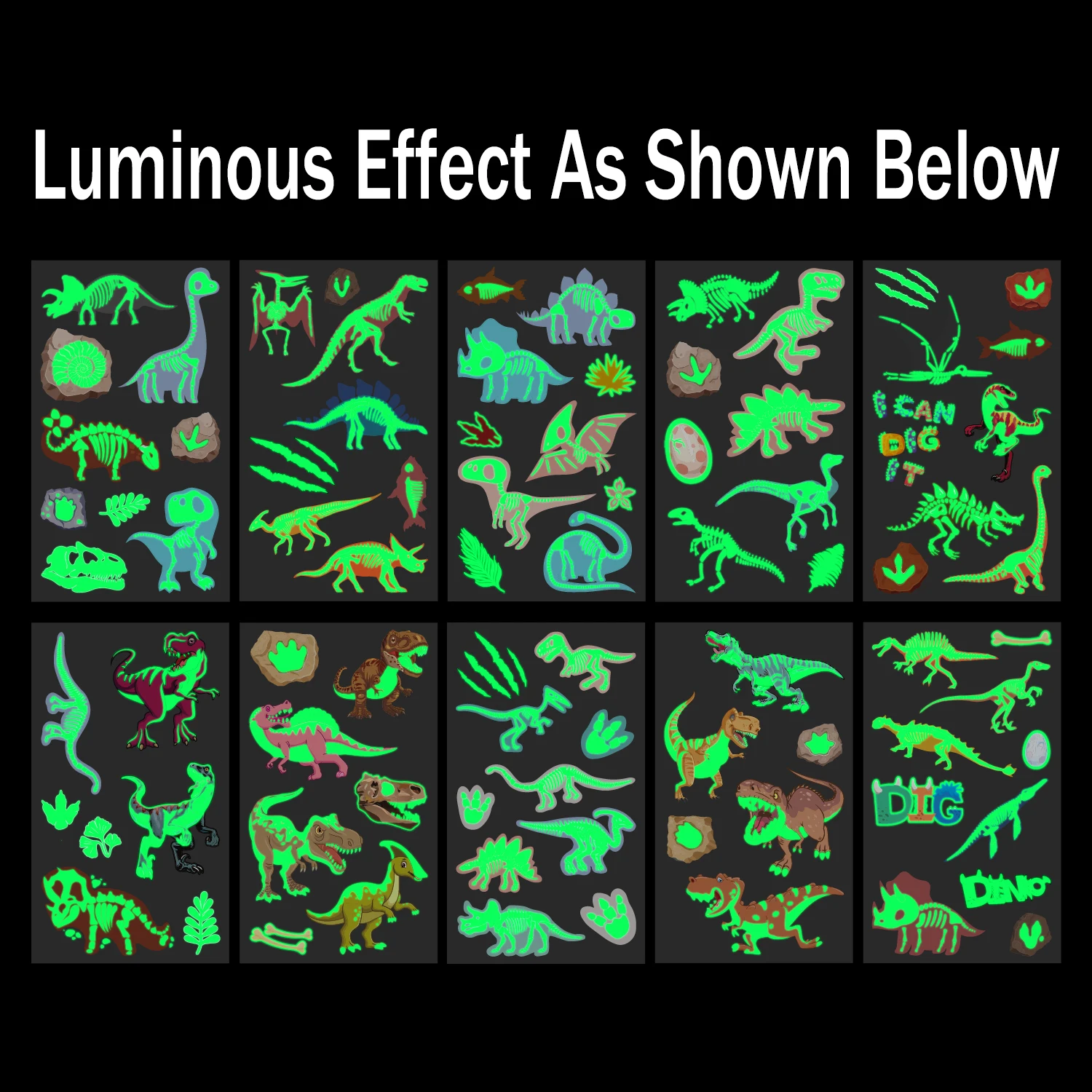 10 وشم مؤقت يتوهج في الظلام على شكل ديناصور، يمكن استخدامها كديكورات وهدايا وجوائز #5