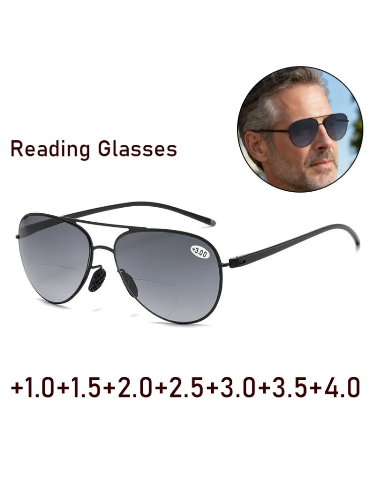 Bifokale Lesebrille für Herren +1,0 +1,5 +2,0 +2,5… Multifunktionale Sonnenbrille für Männer, die weit und nah sehen können, blendfreie Hyperopie-Brille