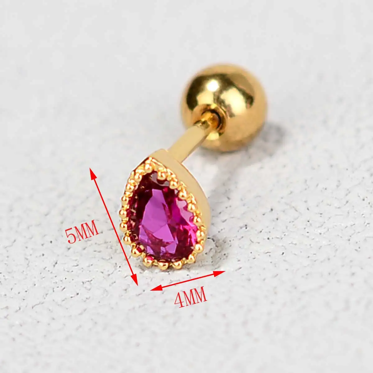 2PC Small Water Drop Zircon Tragus Cartilage Rook Helix Conch Earring Gold Color Crystal  Piercing Studs For Women Fine Jewelry