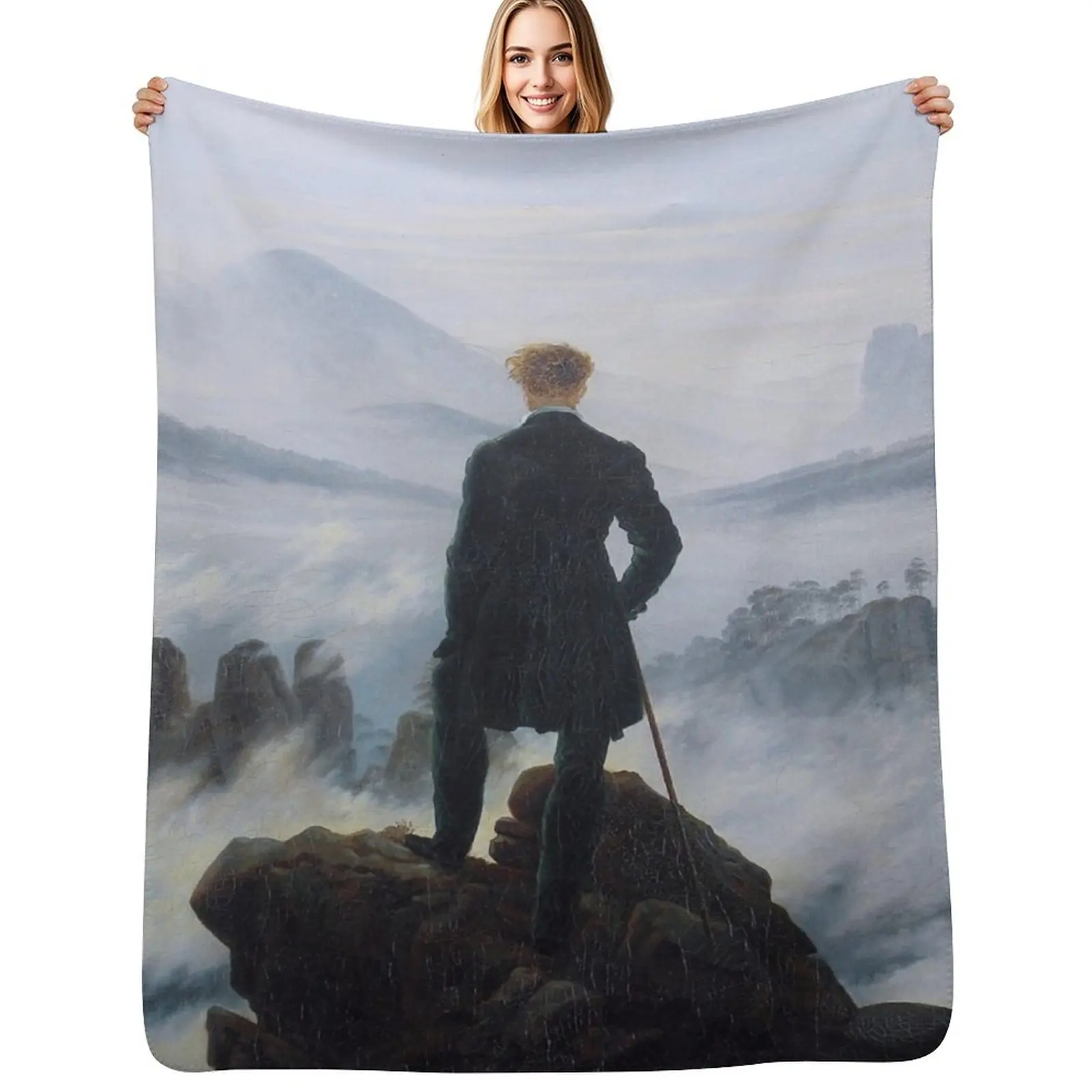 Wanderer above the Sea of Fog, by Caspar David Friedrich Throw Blanket Cozy Throw Blanket for Bed Sofa Chair