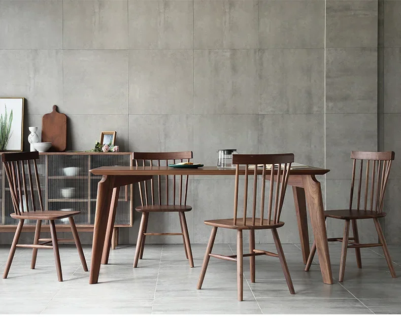 Nordic all solid wood black walnut living room dining table desk simple light luxury modern rectangular dining table