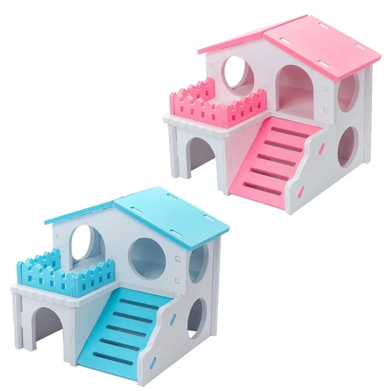 

P82D Hamster Wooden House Villa Easy to Assemble Small Pets Climbing Toy Hideout