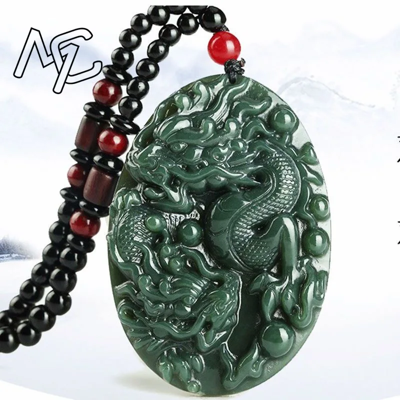 

Natural Hetian Jade Dragon Pendant Necklace Charm Jewellery Fashion Accessories Hand-Carved Man Woman Amulet Gifts Certificate