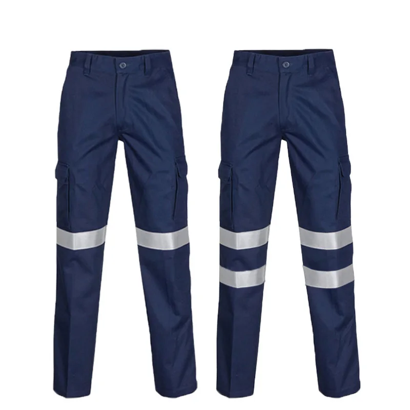 Marineblau reflektierende Hosen arbeiten Multi Taschen Hi Vis Arbeits hosen Herren reflektierende schützende Arbeits hose Männer Konstruktion