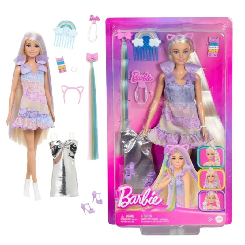 Barbie Jct72 Zestaw do zaplatania włosów dla lalek, z wymiennymi strojami, zabawka do przebierania, zabawa w udawanie, kolekcjonerski ornament, prezent