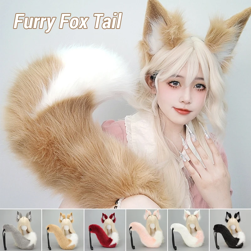 

Animal Ears Fox Tail Furry Headband Plush Fursuit Halloween Realistic Comic Exhibition Party JK Girl Lolita Anime Cosplay Props