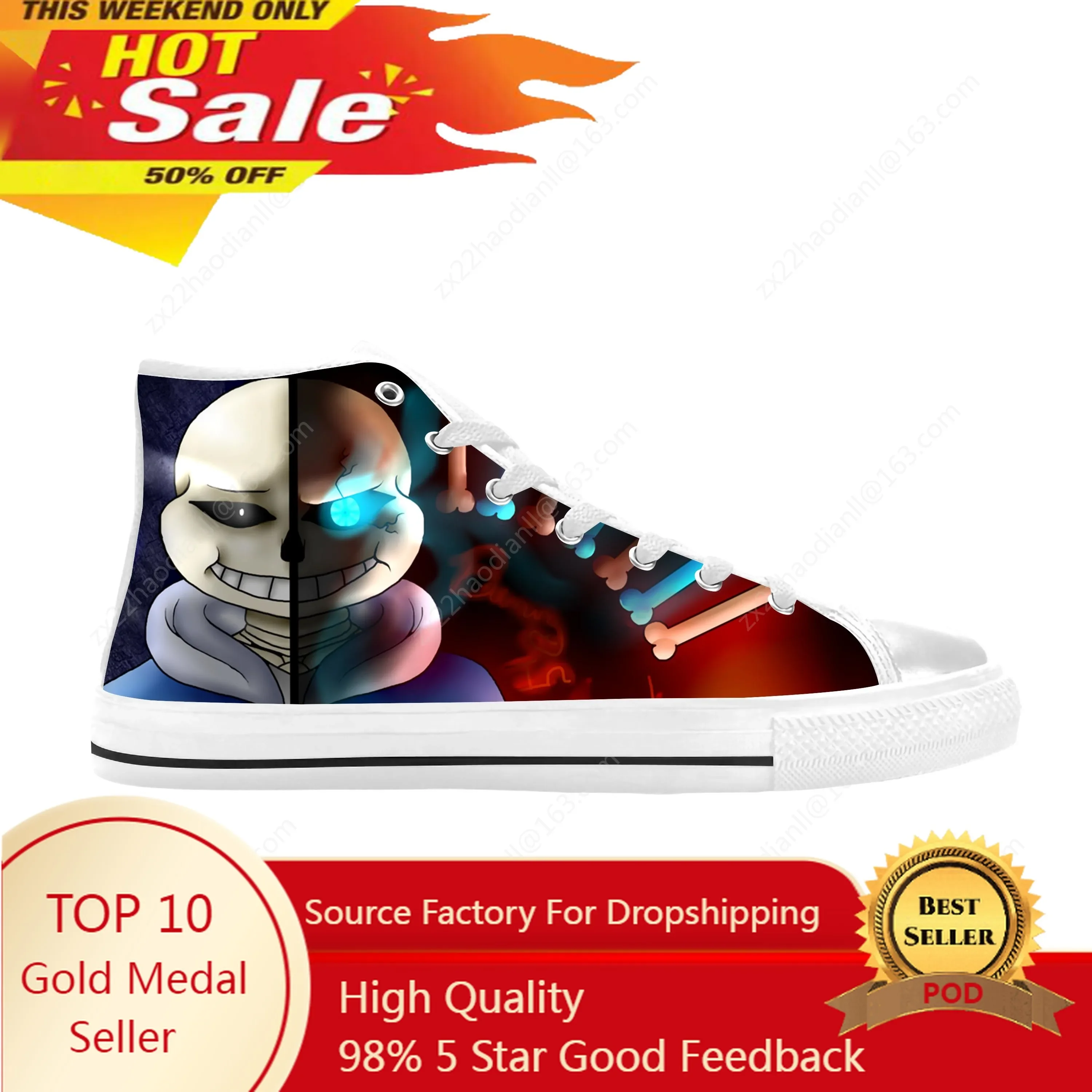 

Anime Cartoon Game Undertale Sans Skull Skeleton Casual Cloth Shoes High Top Comfortable Breathable 3D Print Men Women Sneakers
