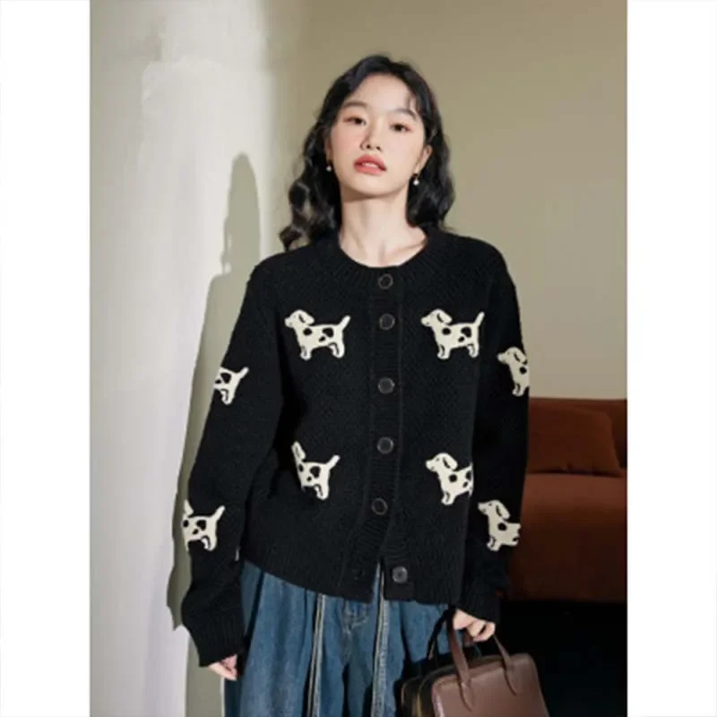 

Autumn Winter Vintage Chic Button Loose Commute Sweaters Women Clothing Fashion Embroidery Warm Knitted Cardigan