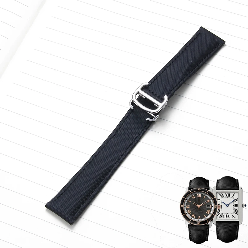 Быстросъемные холщовые ремешки для часов Cartier Must Tank 18, 20 мм, пряжка из нержавеющей стали, усиленная строчка, водонепроницаемая поверхность