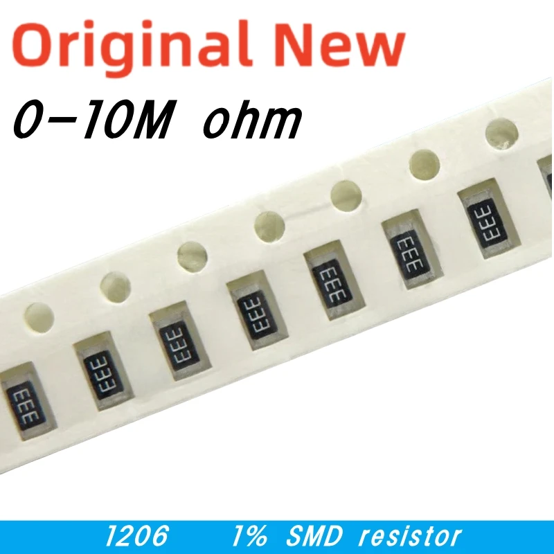 100pcs 1206 1% SMD resistor 0R~10M 1/4W 0 1 10 100 150 330 ohm 1K 2.2K 10K 100K 0R 1R 10R 100R 150R 220R 330R 1M 10M 22K 30K