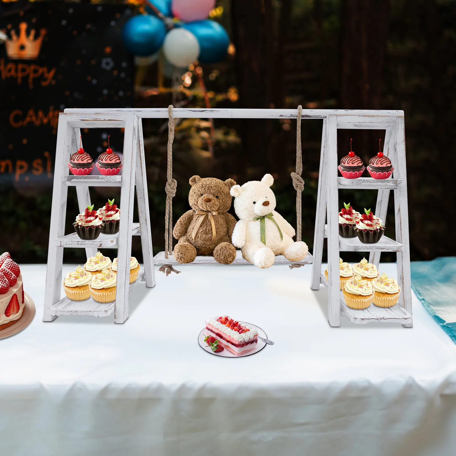 

Трехуровневая подставка для кексов в деревенском стиле, набор столовых дисплеев с А-образной рамой и поворотной пластиной, декор кухонной столовой для дня рождения, рождественской вечеринки