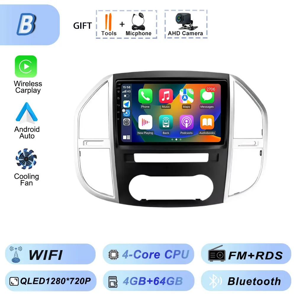 Android Auto WIFI Autoraido Intelligente Systemen DVD Autoradio Head Unit Draadloos Voor Mercedes Benz Vito 3 W447 2014-2020 CarPlay - afbeelding 1
