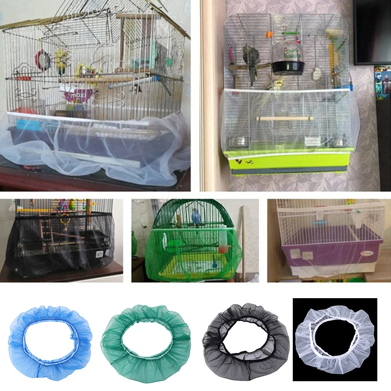 Nylon Mesh Bird Cage Cover Shell Skirt Net Easy Cleaning Seed Catcher Guard Bird Cage Accessories Airy Mesh Parrot Bird Cage Net