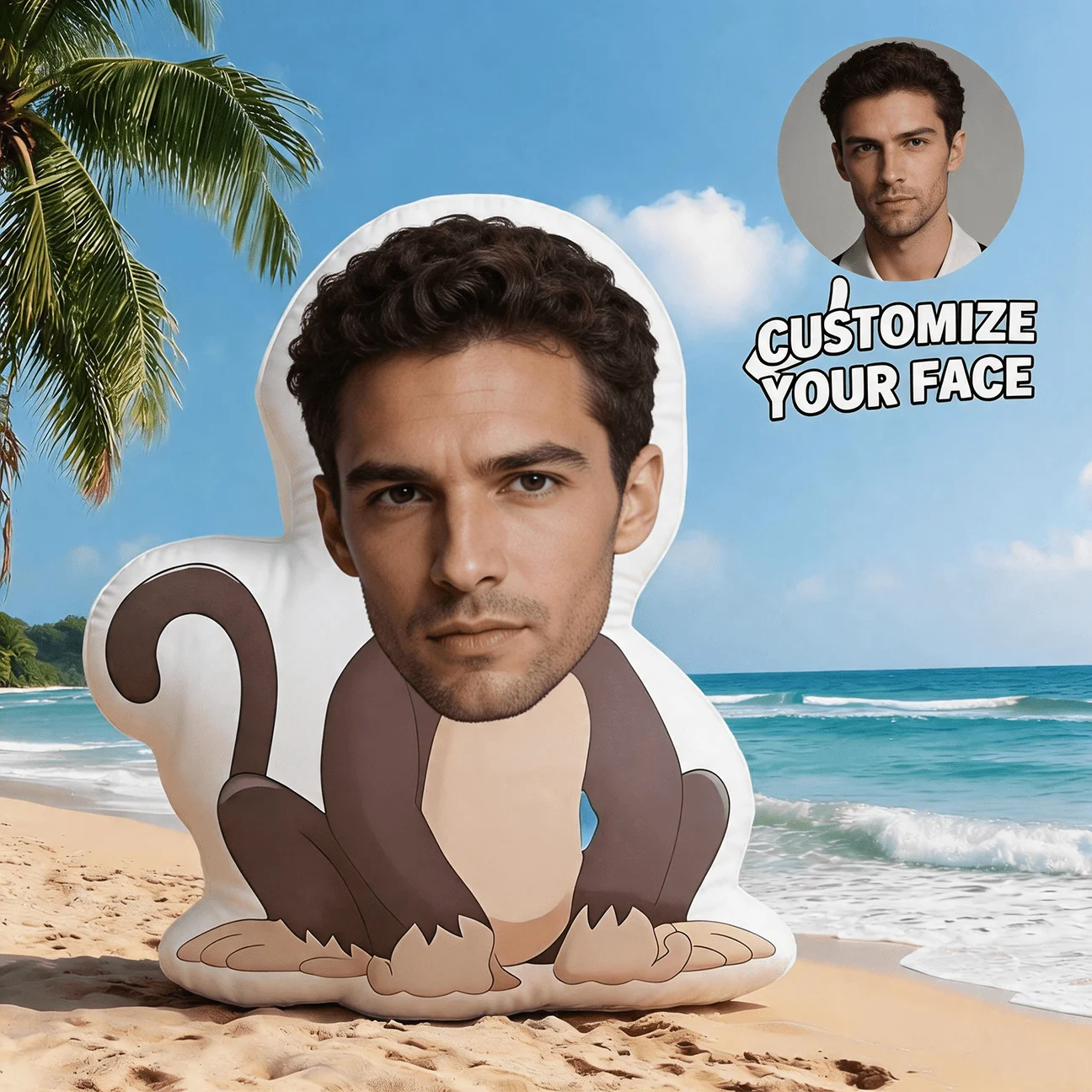 Coussin personnalisé en forme de singe, coussin décoratif avec photo personnalisée, coussin d'appoint de grande taille (60 cm) pour canapé, cadeau unique pour la maison.