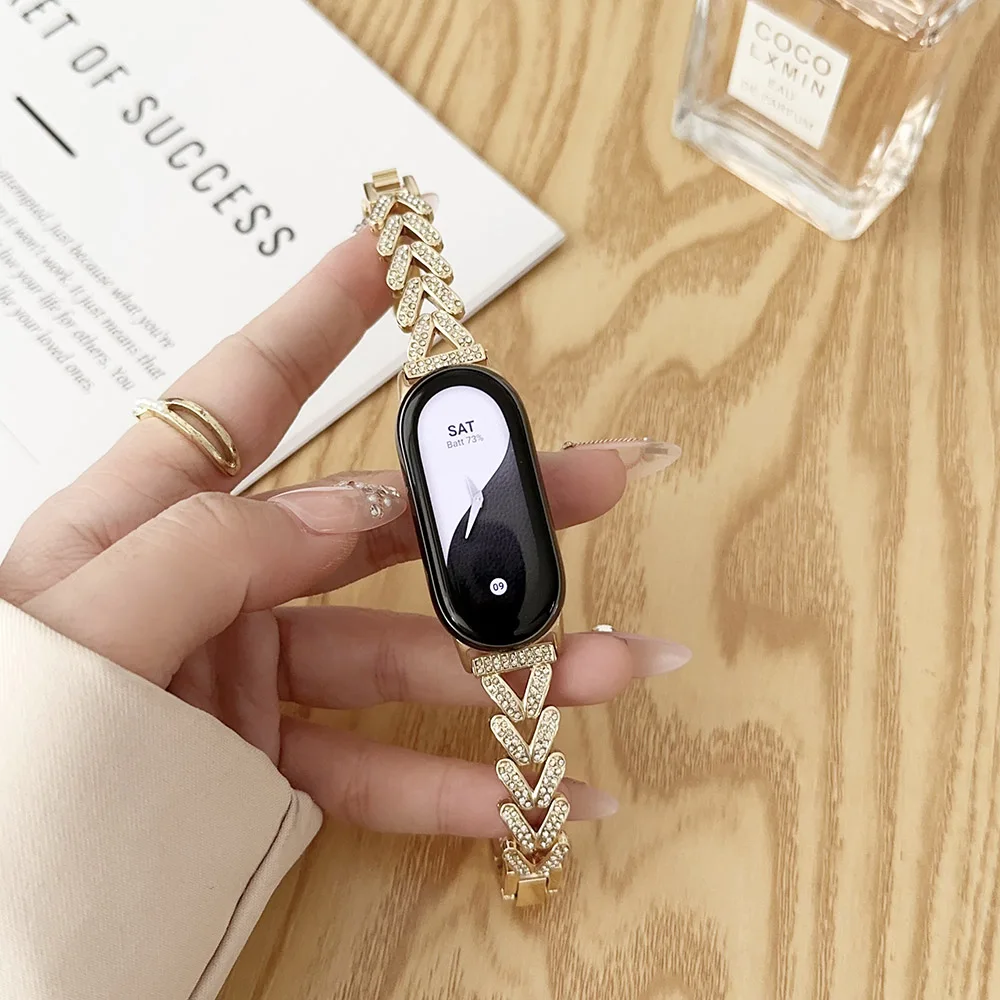 Bling Bracelet for Xiaomi Mi Band 8 Dressy Smart Bands Replacement for Women Watch Strap Easy Adjustable Mi Band 8 Wristband