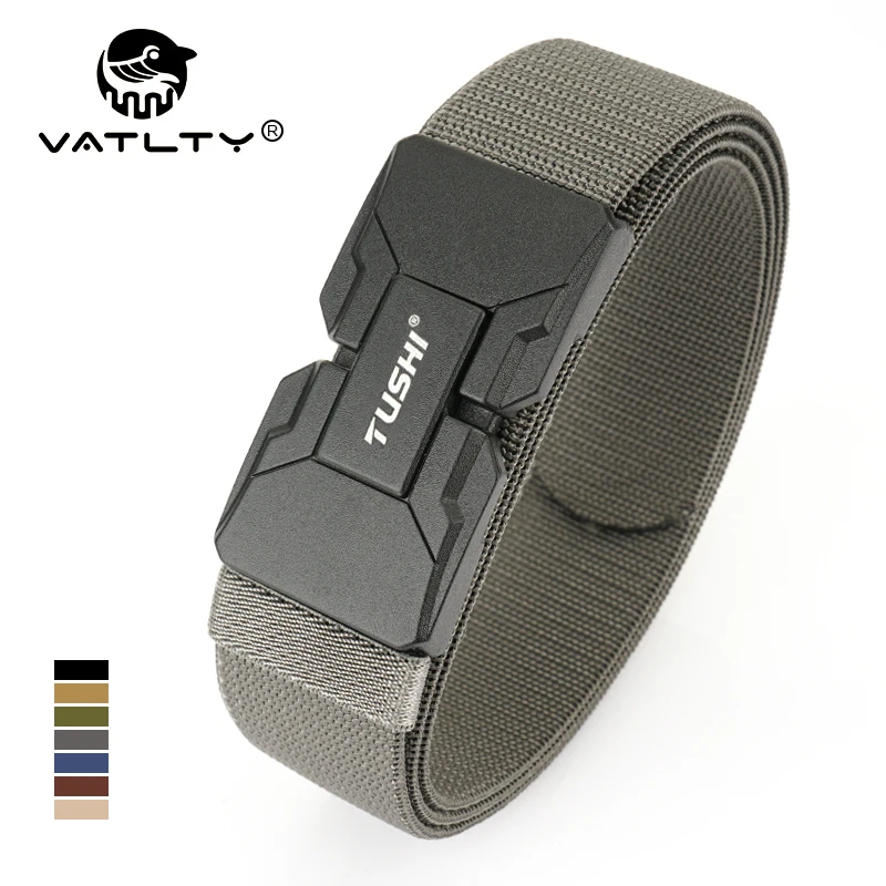 VATLTY New Men's Magnetic Elastic Belt Matte Metal Buckle Quick Release Outdoor Casual Belt Genuine Nylon Men's Strap cinturón