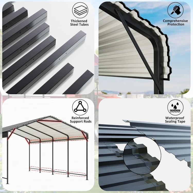 Carport 12x20 FT Metal Carport with Enhanced Base Outdoor Heavy Duty Garage Galvanized Car Shelter for Pickup, Boat, Car and Tra image 3