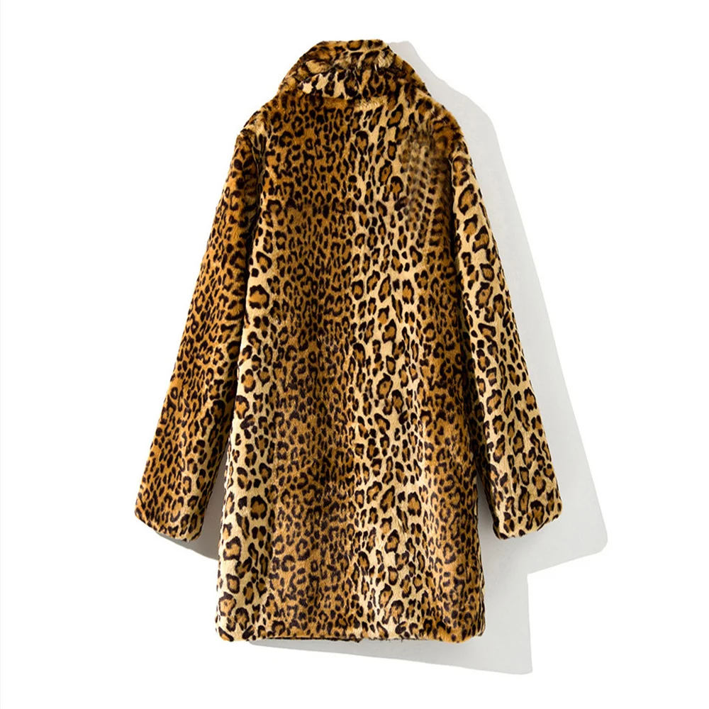 S-4XL Winter warme offene Stich Turn-Down-Hals lose Plüsch jacke Frauen Kunst pelz Leopard Strickjacke Damen dicken langen Mantel