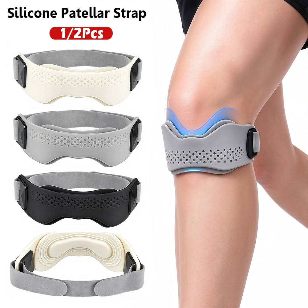 1/2 unidades de faixa de suporte para o tendão patelar em silicone, com ajuste, para joelhos, para homens e mulheres, ideal para desportos, corrida, ténis e para quem sofre de joelhos doloridos devido a saltos.