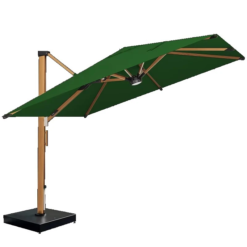 Modern waterproof 4x3 meter cantilevered garden umbrella with LED lights rotating 360 degrees