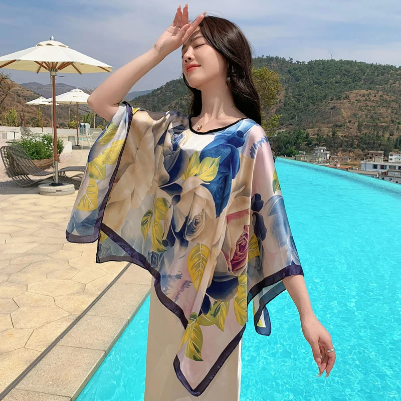 

Versatile, stylish, and elegant floral pullover shawl women, suitable summer outdoor travel and vacations