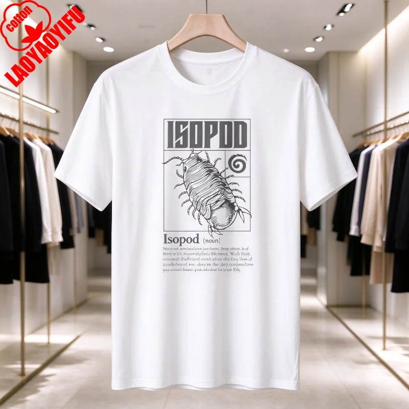 ISOPOD Men 100% Cotton T-shirt Vintage Insect Line Art Print Casual Streetwear Science Nature Daily Top