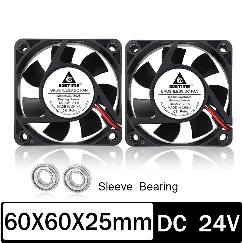 

Gdstime 5PCS 6025S 60x60x25mm DC 24V 2PIN Ultra Quiet Brushless DC Fan For Computer PC CPU Case Cooling Easy To Install