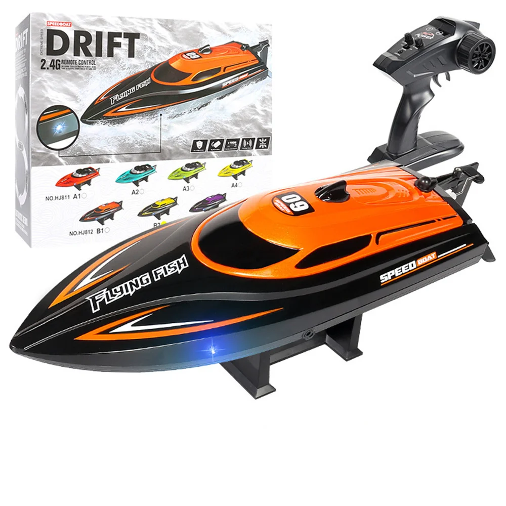 

2.4G 4CH RC Boat Waterproof 25km/h High Speed Electric Racing Speedboat with LED Light Outdoor Lakes Pools Toys for Boys Kids