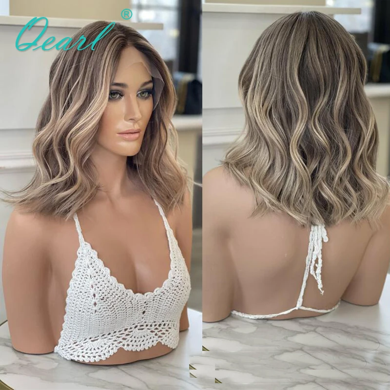 

Glueless Pre Plucked Human Hair Wigs Brazilian Virgin Hair Ash Brown Blonde Highlights Cheap Lace Frontal Wig Free Ship Qearl