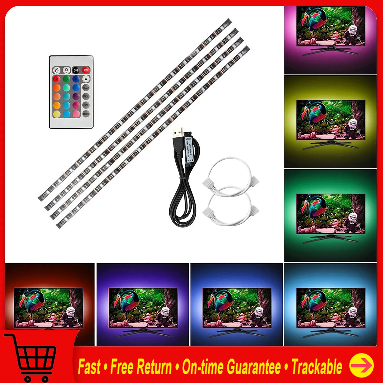4 * 50cm USB LED Strip Lights Kit Flexible Strip Lights with Mini Remote Control Home LED Tape Strip for TV Computer Backlight